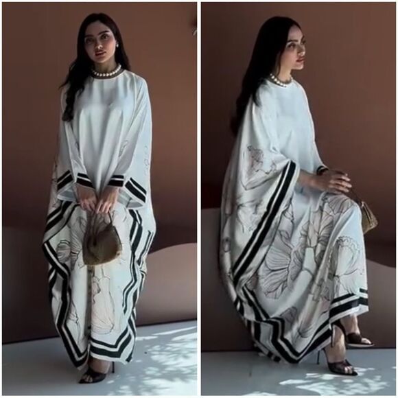 H&M Ramadan Modest Satin Kaftan Dress Floral - Picture 16 of 16